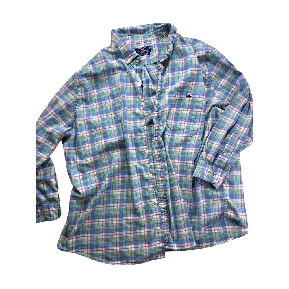 Vineyard Vines Mens Classic Fit Plaid Button Down Shirt Blue Green Red Whale XL